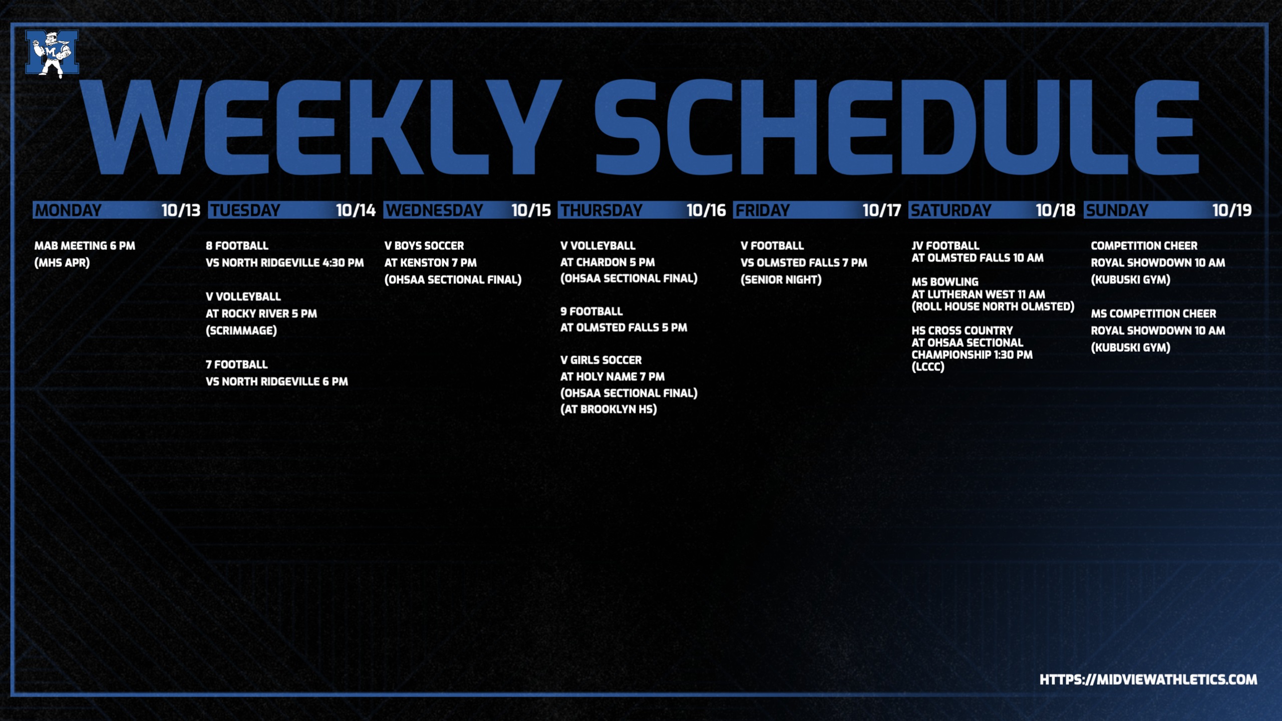 This Week in Athletics - October 13 - 19